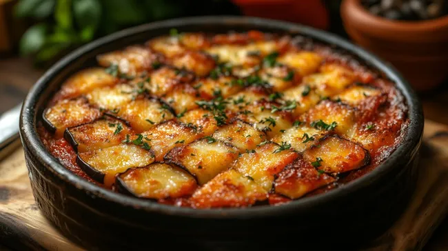 Traditioneller mediterraner Aubergineneintopf mit Tomatensauce