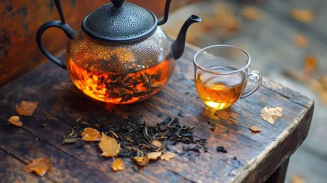 Traditioneller Teegenuss auf rustikalem Holztisch