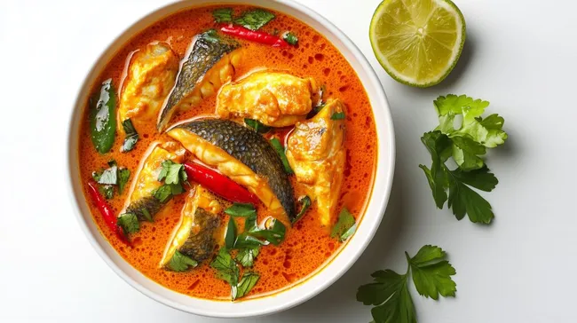 Traditionelles asiatisches Fischgericht mit Curry und Gewürzen