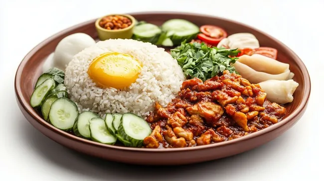 Traditionelles Brunei-Gericht Nasi Katok mit Ei und Reis