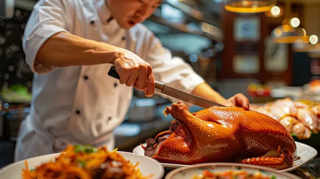 Traditionelles chinesisches Gericht: Köstlich zubereitete Peking-Ente