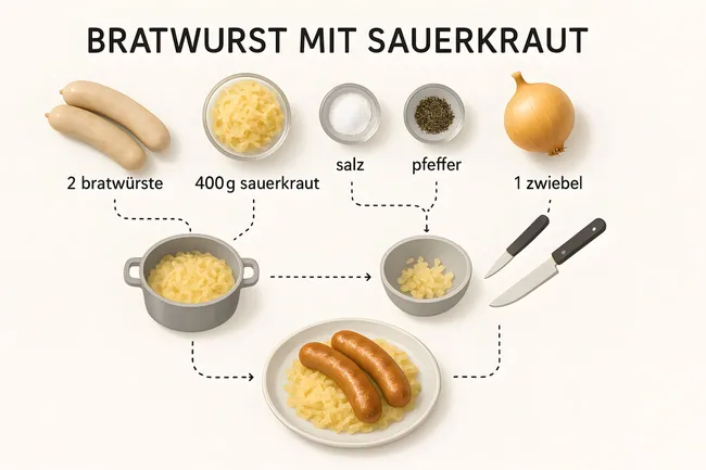 Traditionelles deutsches Bratwurst-Sauerkraut-Gericht