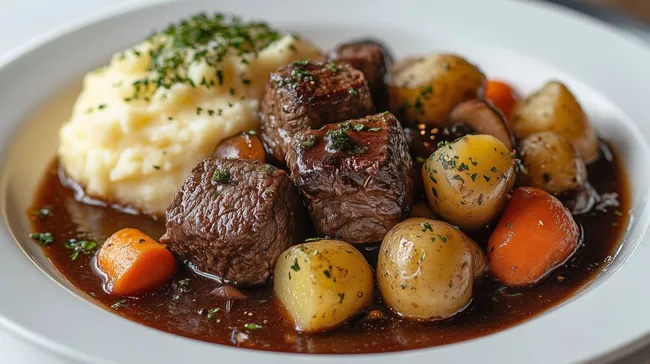 Traditionelles französisches Rinderragout mit Kartoffeln und Möhren