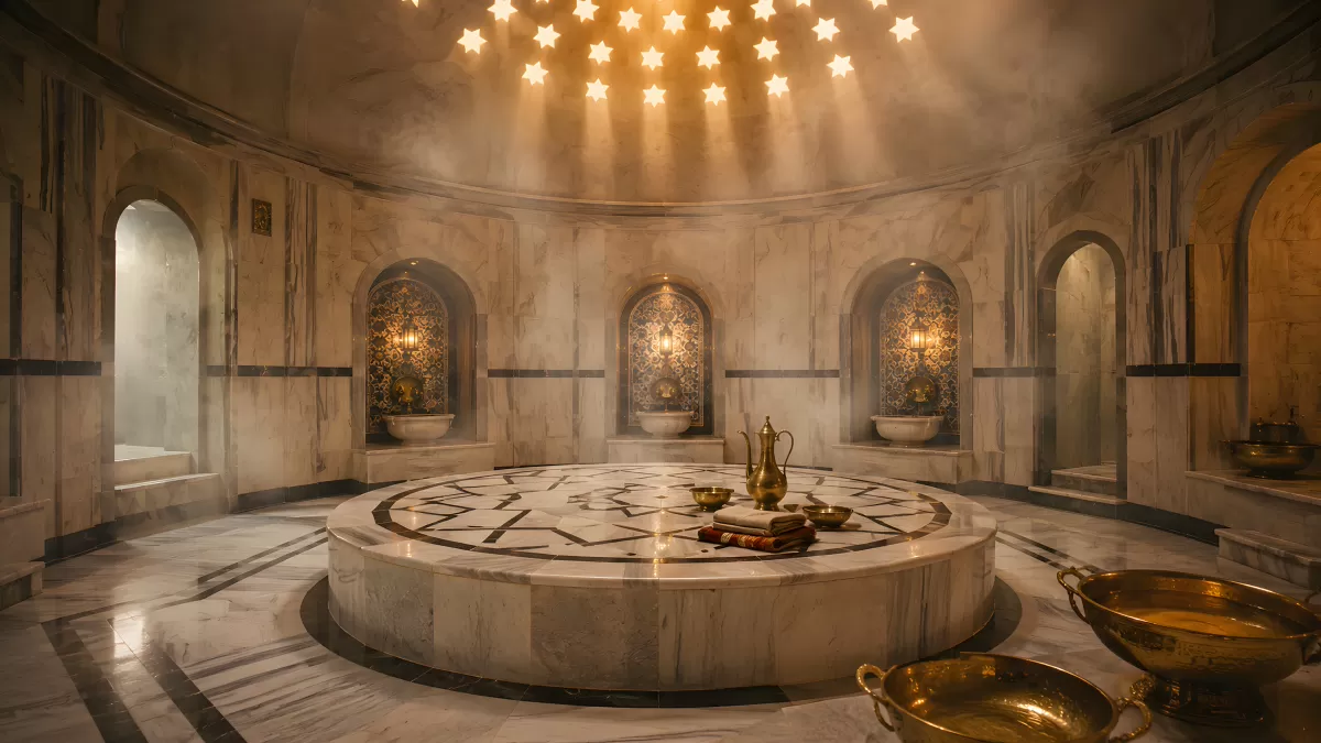 Traditionelles Hamam mit Marmorstein und Kuppel