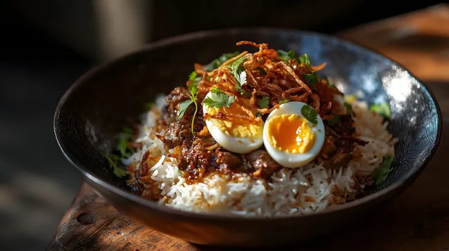 Traditionelles Hyderabadi Mutton Biryani mit Ei