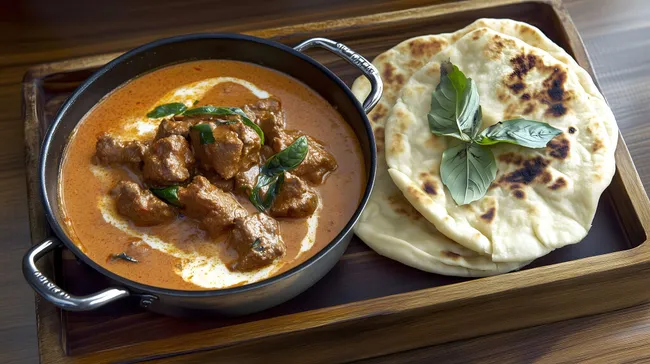 Traditionelles indisches Curry mit naan-Brot