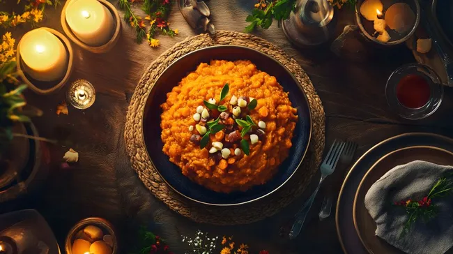 Traditionelles indisches Reisgerichten mit Möhren-Dessert