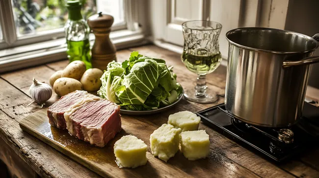 Traditionelles irisches Abendessen mit Rindfleisch und Gemüse