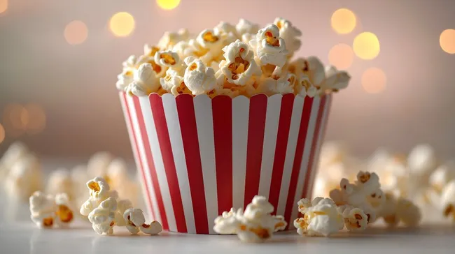Traditionelles Kino-Popcorn in rot-weißer Schüssel