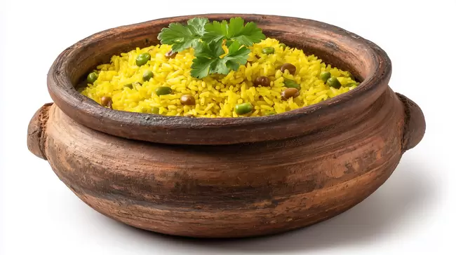 traditionelles, orientalisches Reis-Gericht in Tontopf