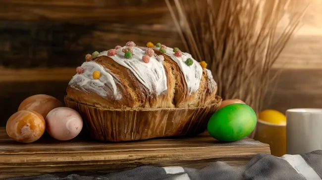 Traditionelles Osterbrot mit bunter Dekoration