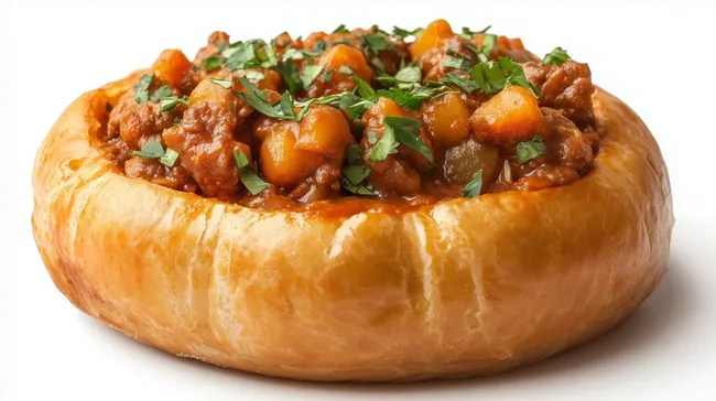 Traditionelles südafrikanisches Gericht Bunny Chow mit Curryfüllung