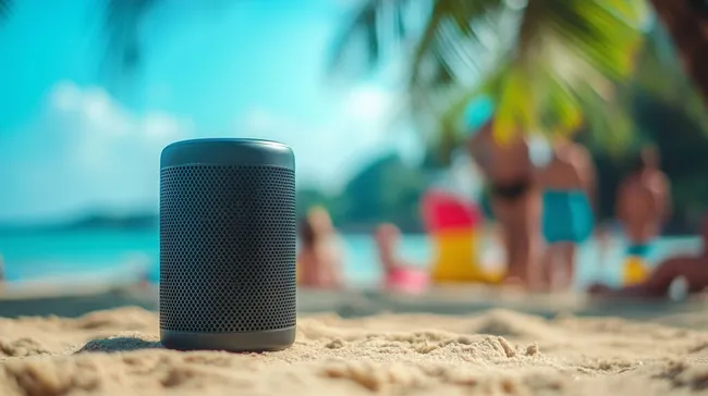 Tragbarer Bluetooth-Lautsprecher am Strand