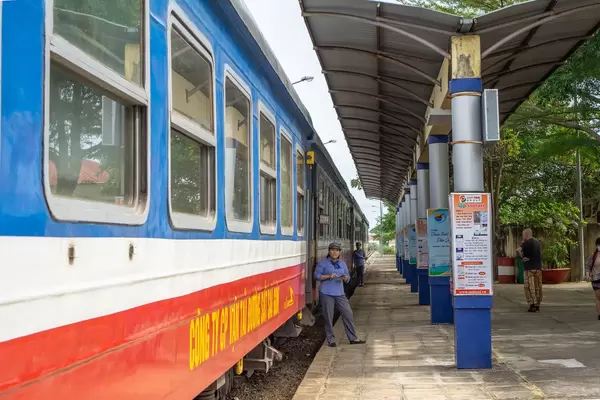 Train standing in Phan Thiet Train Station before going to Ho Chi Minh City