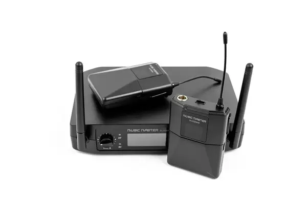 Transmitter with receiver and antenas above white background