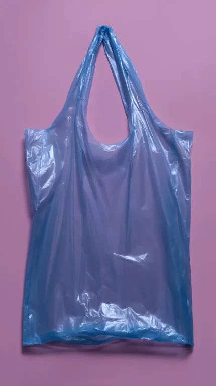 Transparente Einkaufstüte vor rosa Hintergrund