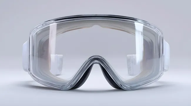 Transparente Schutzbrille vor weißem Hintergrund