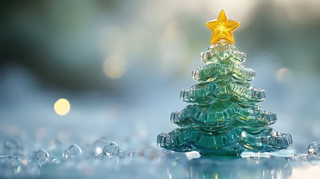 Transparenter Weihnachtsbaum mit goldenem Stern auf Glitzerfläche