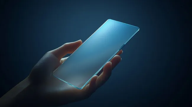 Transparentes, futuristisches Smartphone in Nahaufnahme