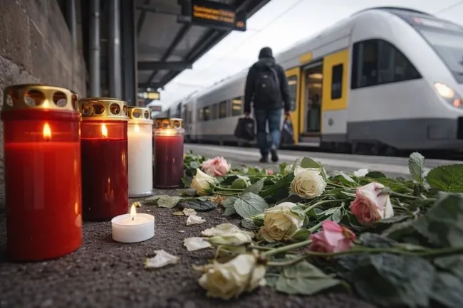 Trauer und Gedenken am Bahnsteig: Kerzen und Blumen als Zeichen des Mitgefühls