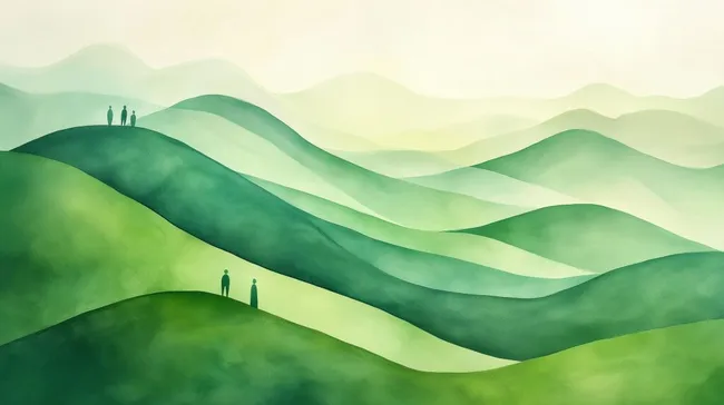 Traumhafte grüne Berglandschaft mit Wanderern