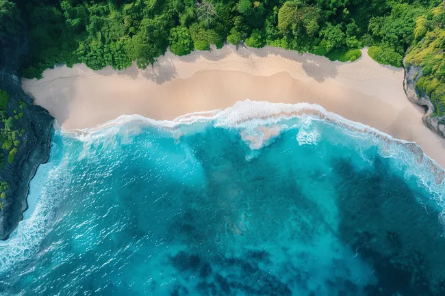 Traumhafte Karibikstrandlandschaft aus der Vogelperspektive