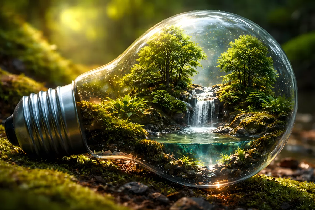 Traumhafte Naturlandschaft in einer Glühbirne