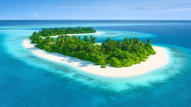 Traumhafte Paradies-Insel mit weißem Sandstrand und türkisfarbenem Wasser