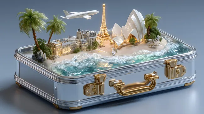 Traumurlaub in einem silbernen Koffer