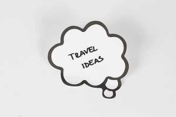 Travel ideas written on a thought bubble