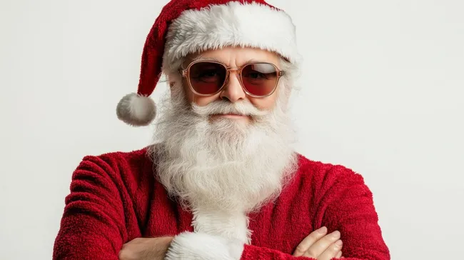 Trendiger Santa Claus mit Sonnenbrille und lässigem Blick