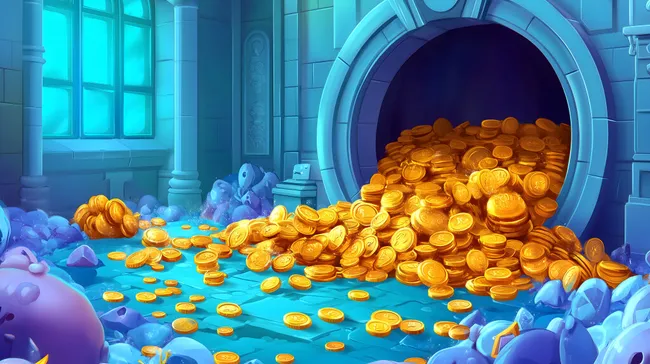 Tresorkammer voller goldener Münzen in Luxusambiente