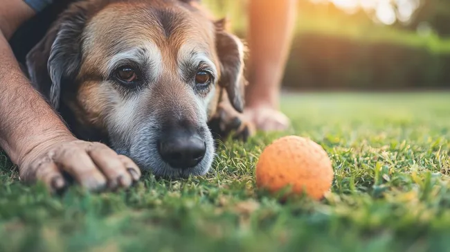 Treuer Hund sehnt sich nach Ball im Garten