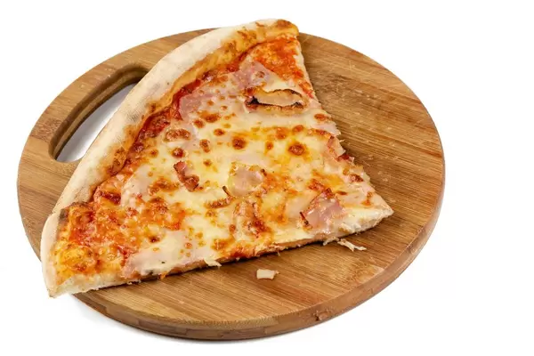 Triangle slice of Fresh Pizza on the wooden board (Flip 2019)