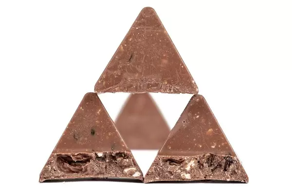 Triangular pieces of chocolate, close-up