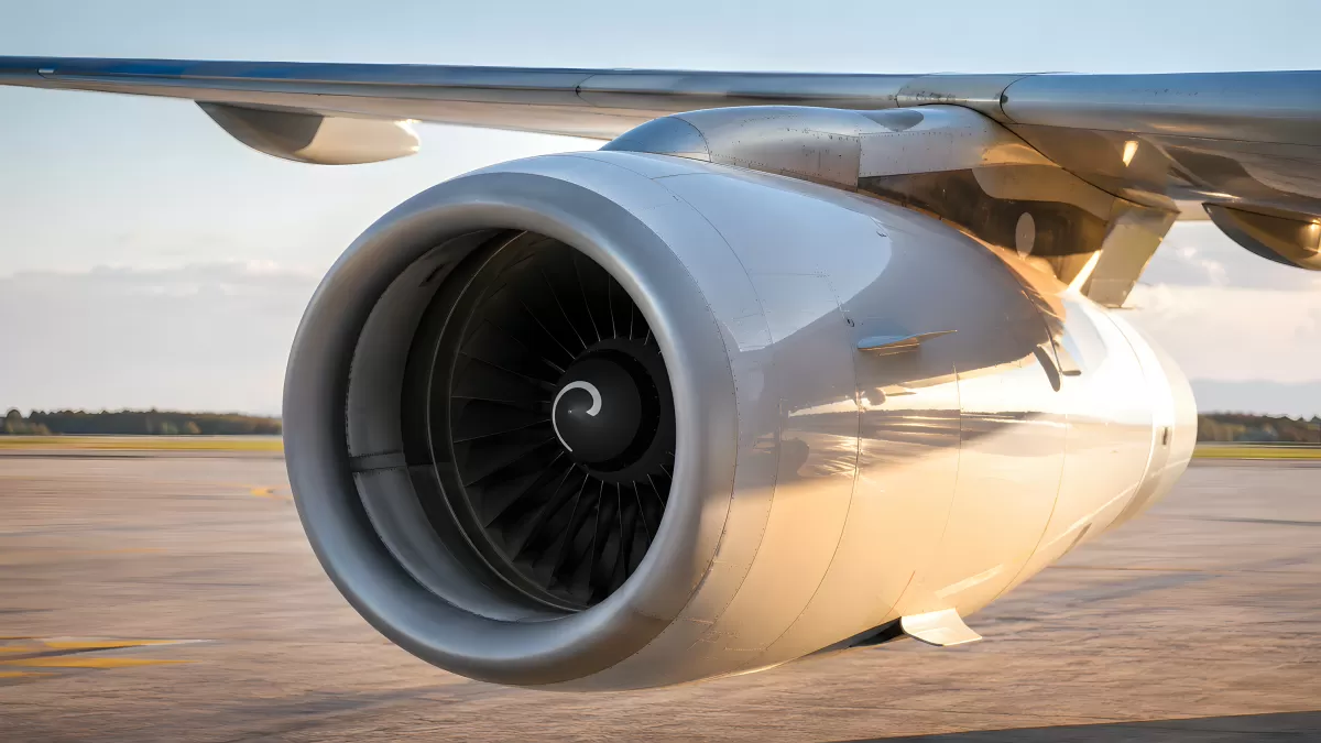 Triebwerk eines Passagierflugzeugs auf dem Rollfeld