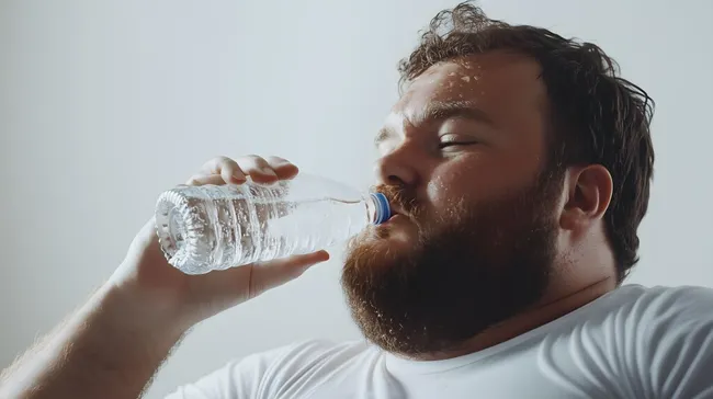 Trinkende Person nach Workout mit Wasserflasche