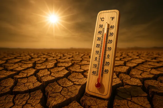 Trockene Landschaft bei Hitze und Sonneneinstrahlung