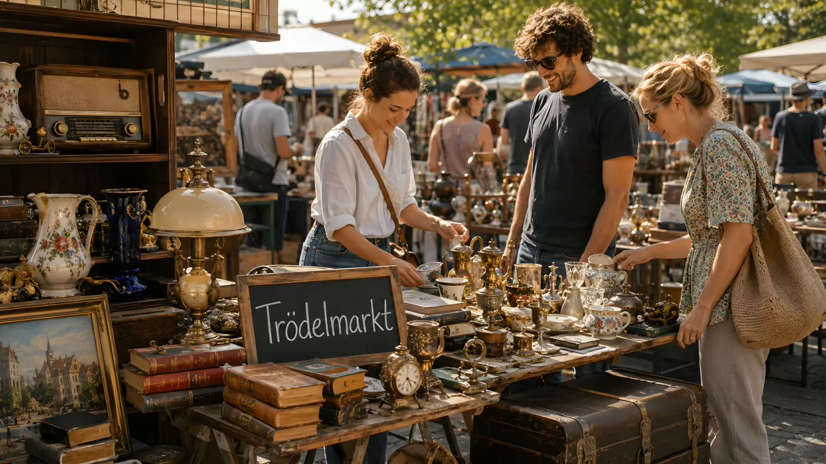 Trödelmarkt mit Antiquitäten und Vintage-Fundstücken