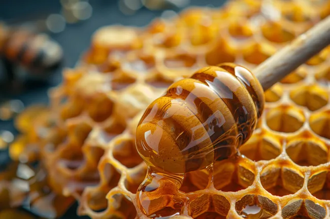 Tropfender Honig auf Wabe