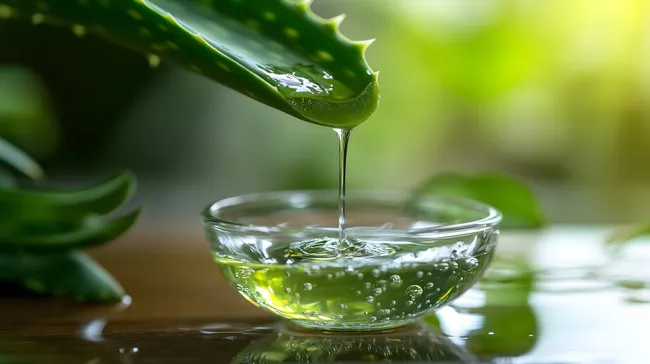 Tropfendes Aloe-Vera-Gel in Glasschale