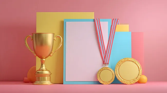 Trophäen und Auszeichnungen in leuchtenden Farben