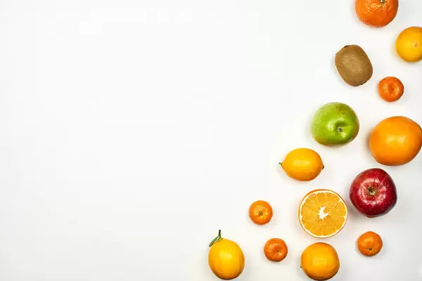 Tropical fruits background with copy space