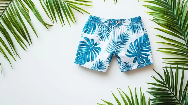 Tropische Badehose auf weißem Hintergrund