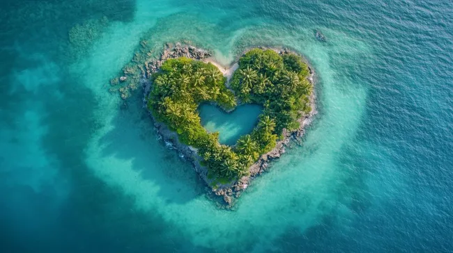 Tropische Herz-Insel mit türkisblauem Wasser