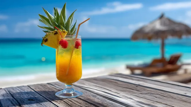 Tropischer Cocktail am sonnigen Strand