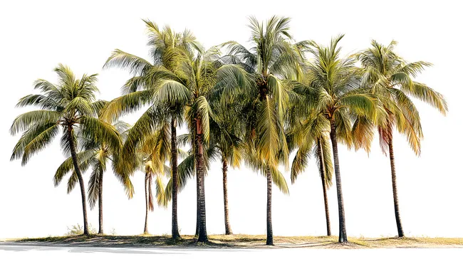 Tropischer Palmenhain vor weißem Hintergrund