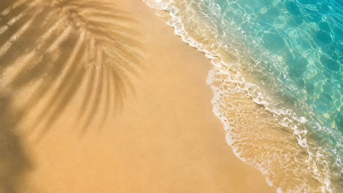 Tropischer Strand mit Palmenscatten und türkisem Meer