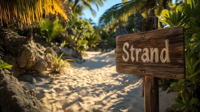 Tropischer Strandpfad in paradiesischer Atmosphäre