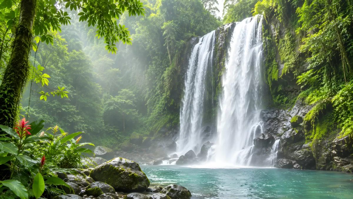 Tropischer Wasserfall im üppigen Regenwald